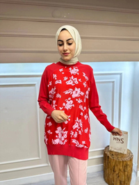 İnvee 6723 Nar Çiçeği Önü Desenli Triko