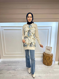 İnvee 6723 Vanilya Önü Desenli Triko