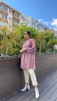 İnvee 6798 Gül Omuzları Dantelli Fırfırlı Tunik