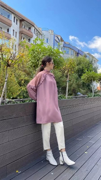 İnvee 6798 Gül Omuzları Dantelli Fırfırlı Tunik