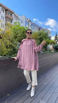 İnvee 6798 Gül Omuzları Dantelli Fırfırlı Tunik