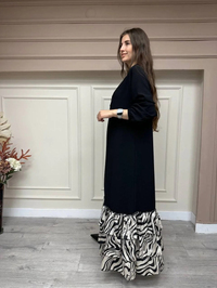 İnvee 6807 Siyah Eteği Fırfırlı Elbise