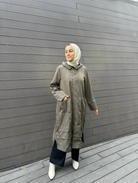 İnvee 6814 Haki Cep Detaylı Şapkalı Kap