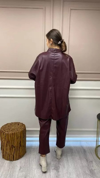 İnvee 6818 Bordo Deri Tunik