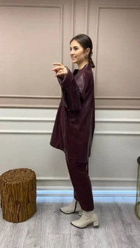 İnvee 6818 Bordo Deri Tunik