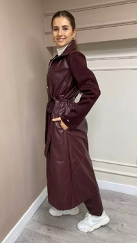 İnvee 6820 Bordo Uzun Deri Ceket