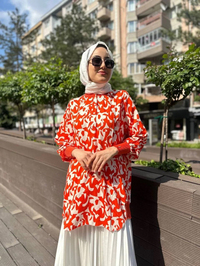İnvee 6834 Somon Desenli Yanı Lastik Detaylı Gömlek