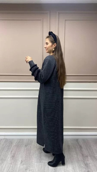 İnvee 6837 Antrasit Kolları Şerit Tüy Detaylı Hırka