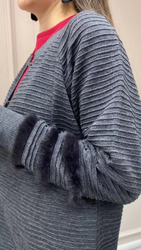 İnvee 6837 Antrasit Kolları Şerit Tüy Detaylı Hırka