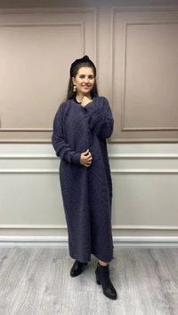 İnvee 6837 Mor Kolları Şerit Tüy Detaylı Hırka