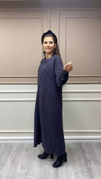 İnvee 6837 Mor Kolları Şerit Tüy Detaylı Hırka