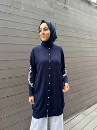 İnvee 6846 Lacivert Arkası Güldalı Triko Hırka