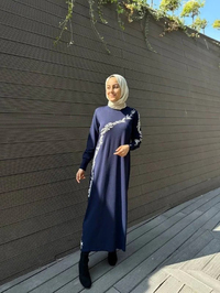 İnvee 6848 Lacivert Güldalı Triko Elbise