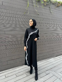 İnvee 6848 Siyah Güldalı Triko Elbise