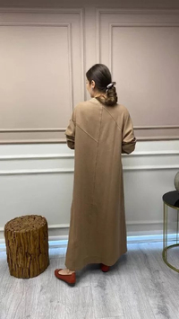 İnvee 6851 Camel Düğmeli Uzun Kap