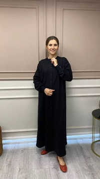 İnvee 6851 Siyah Düğmeli Uzun Kap