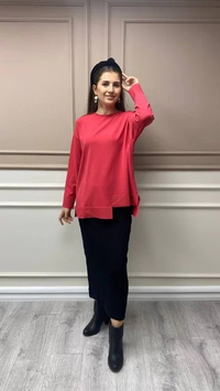 İnvee 6859 Nar Çiçeği Asimetrik Kesim Tunik