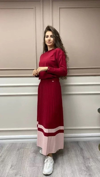 İnvee 6860 Bordo Triko Pilise Etek