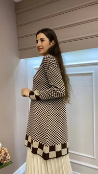 İnvee 6873 Kahve-Bej Küp Desenli Triko