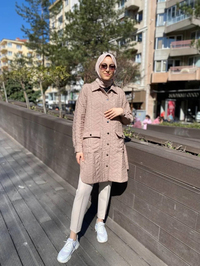 İnvee 6879 Bej Çıtçıtlı Kapitone Ceket