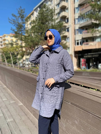 İnvee 6879 Gri Çıtçıtlı Kapitone Ceket