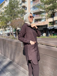 İnvee 6879 Kahve Çıtçıtlı Kapitone Ceket