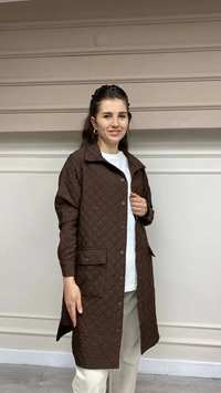 İnvee 6879 Kahve Çıtçıtlı Kapitone Ceket