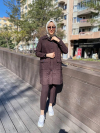 İnvee 6879 Kahve Çıtçıtlı Kapitone Ceket