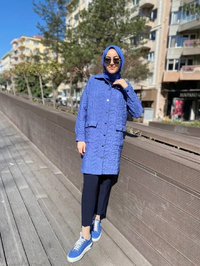 İnvee 6879 Lacivert Çıtçıtlı Kapitone Ceket