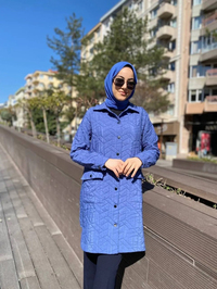 İnvee 6879 Lacivert Çıtçıtlı Kapitone Ceket