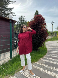 İnvee 6883 Bordo Eteği Gömlek Detaylı Triko