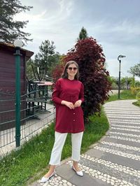 İnvee 6883 Bordo Eteği Gömlek Detaylı Triko