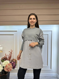İnvee 6883 Gri Eteği Gömlek Detaylı Triko