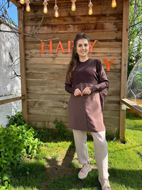 İnvee 6883 Kahve Eteği Gömlek Detaylı Triko