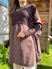 İnvee 6883 Kahve Eteği Gömlek Detaylı Triko