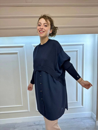 İnvee 6883 Lacivert Eteği Gömlek Detaylı Triko