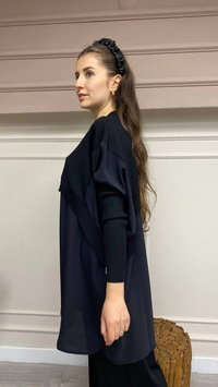 İnvee 6883 Siyah Eteği Gömlek Detaylı Triko