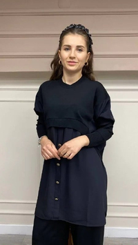 İnvee 6883 Siyah Eteği Gömlek Detaylı Triko