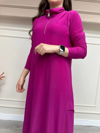 İnvee 6886 Fuşya Sandy Kumaş Elbise