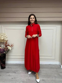 İnvee 6886 Kırmızı Sandy Kumaş Elbise