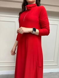 İnvee 6886 Kırmızı Sandy Kumaş Elbise