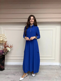 İnvee 6886 Sax Sandy Kumaş Elbise