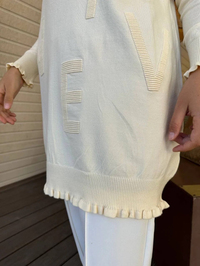 İnvee 6890 Krem Baskılı Triko Tunik