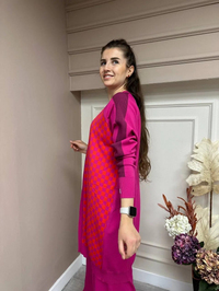 İnvee 6891 Fuşya Küp Desenli Triko Hırka
