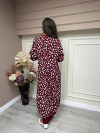 İnvee 6892 Bordo Nokta Desen Elbise