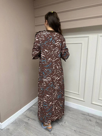 İnvee 6894 Kahve Desenli Elbise