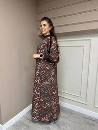 İnvee 6894 Kahve Desenli Elbise