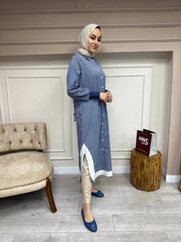 İnvee 6895 Lacivert Beyaz Çizgili Kap
