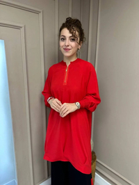 İnvee 6899 Kırmızı Önü Şifon Arkası Triko