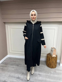 İnvee 6929 Siyah Kolu Şerit Detaylı Kap